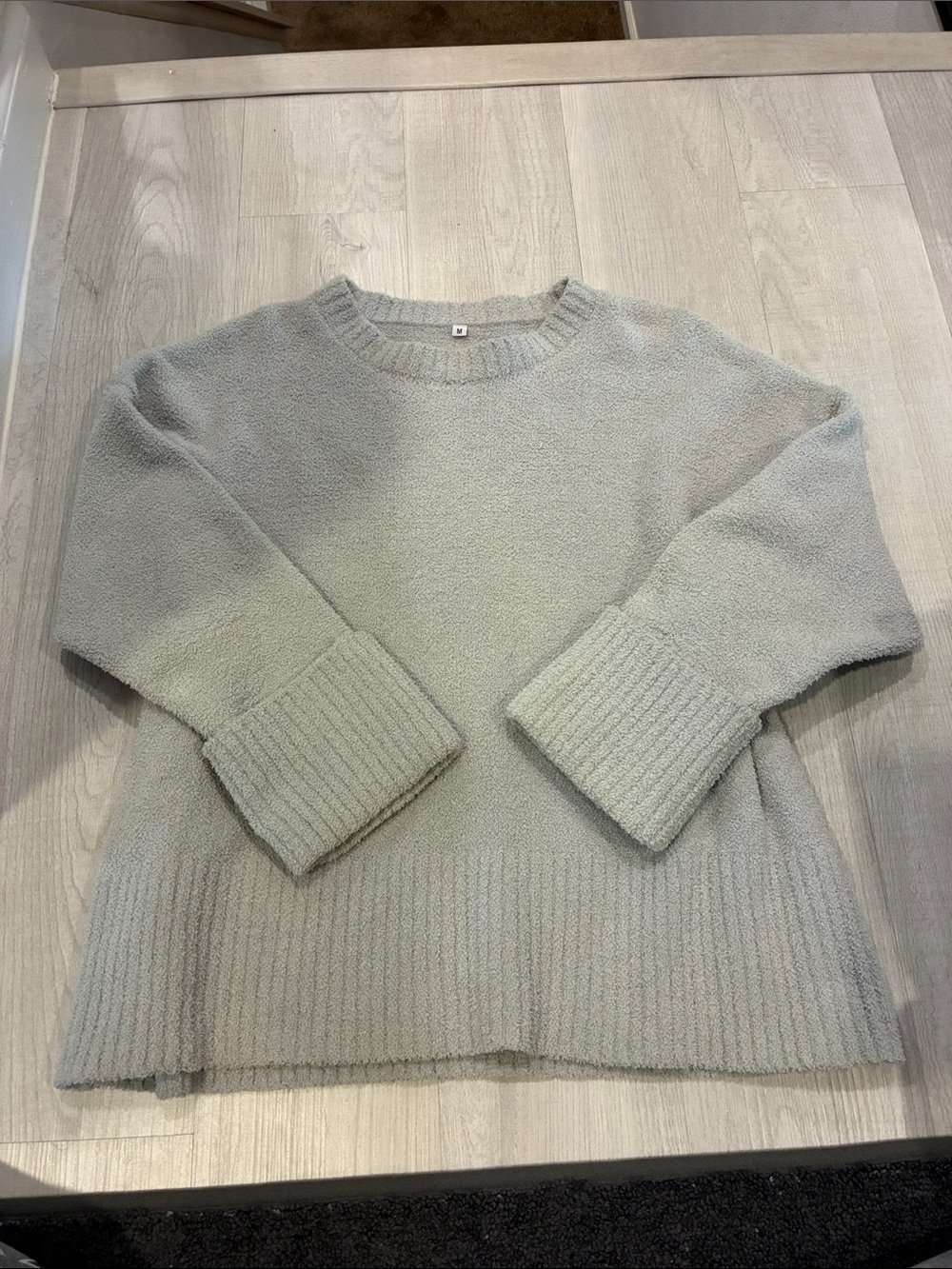 Amazon Light Gray Crewneck Ribbed-Hem Sweater